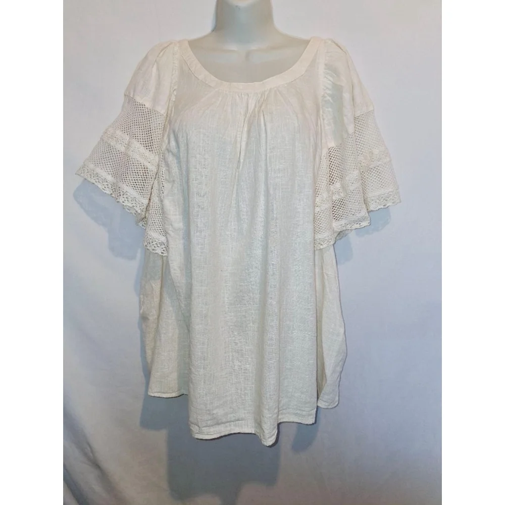 Old Navy White 4X flutter sleeve white lace 100% cotton sailor blouse - Picture 2 of 5